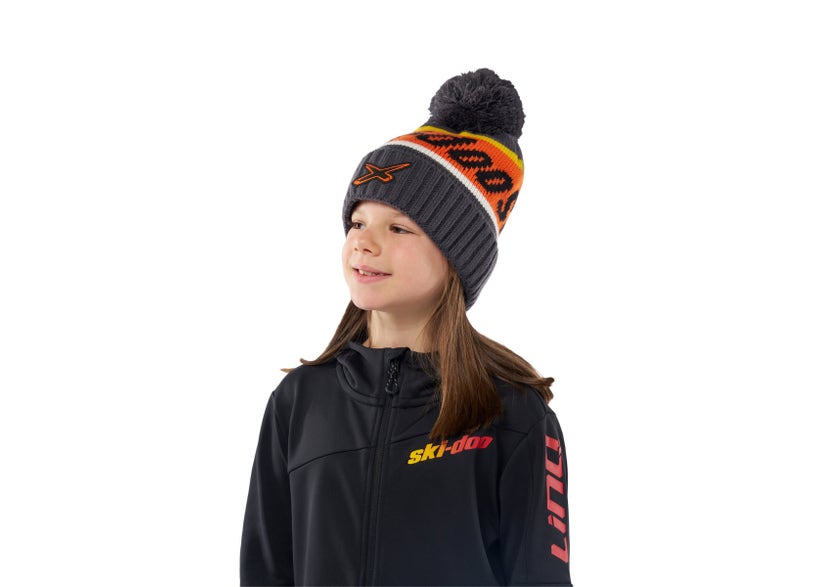 Ski-Doo Youth X-Team Pom-Pom Beanie — Charcoal Grey
