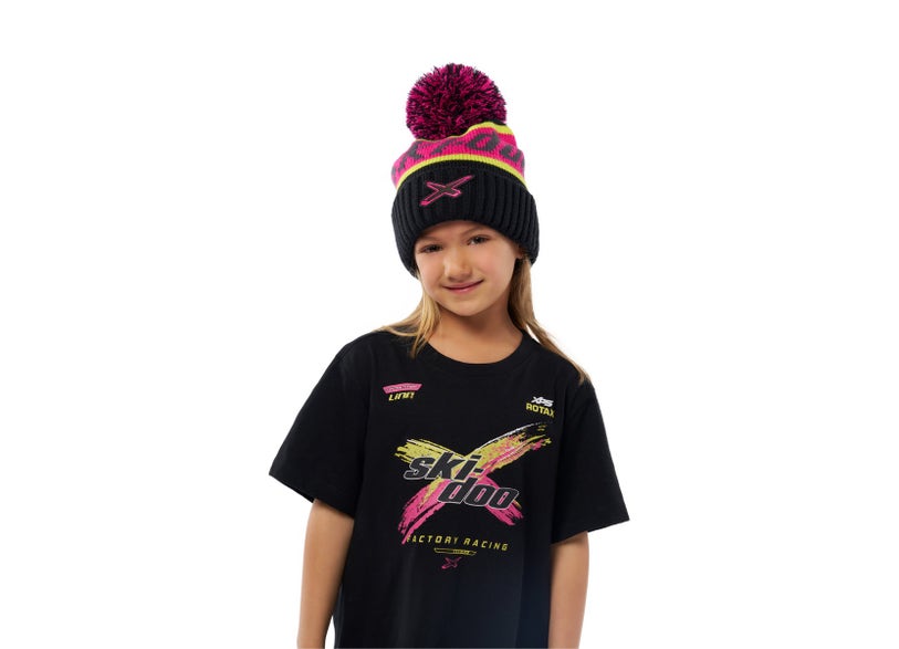 Ski-Doo Youth X-Team Pom-Pom Beanie — Raspberry